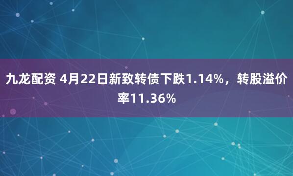 九龙配资 4月22日新致转债下跌1.14%，转股溢价率11.36%