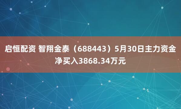 启恒配资 智翔金泰（688443）5月30日主力资金净买入3868.34万元