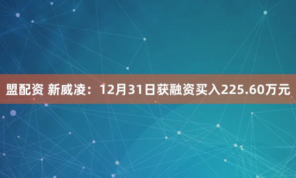 盟配资 新威凌：12月31日获融资买入225.60万元